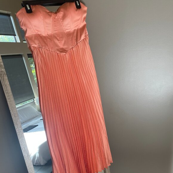 Peach Satin Corset Style Midi Dress - Picture 4 of 4